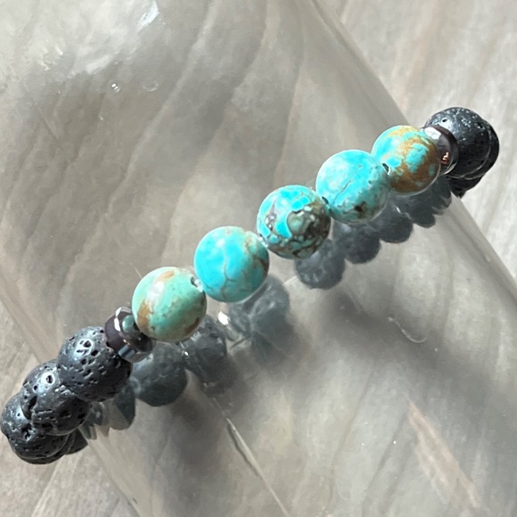 LAVA STONE AND CALSILICA JASPER STONE NATURAL BEADED BRACELET - Stretch - Picture 4 of 4